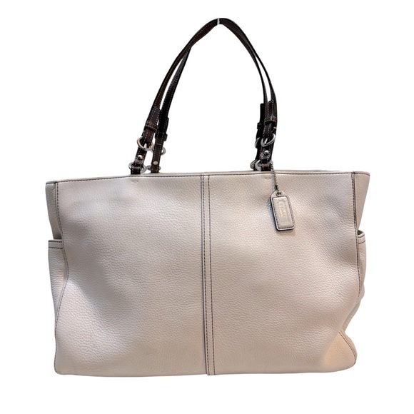 Coach White Pebbled Leather Tote Bag F10026 Shoulder Work Bag - Picture 1 of 16